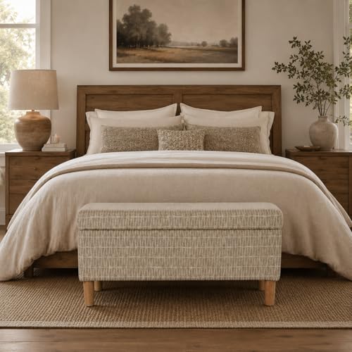 HomePop Malmo 36" Storage Bench - Tan Geometric Pattern - color: Tan Geometric Pattern