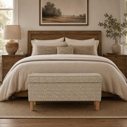HomePop Malmo 36" Storage Bench - Tan Geometric Pattern - color: Tan Geometric Pattern