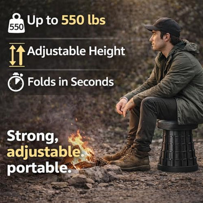 Telescoping Folding Camping Stool, Portable Adjustable Height Outdoor Chair, 1-Second Setup, Compact Lightweight for Camping, Fishing, Hiking (Black) - color: Black