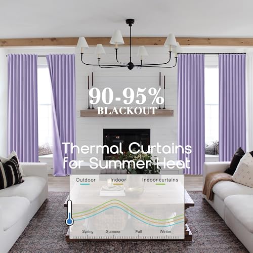 SHINELAND Lavender Blackout Boho Curtains 72 Inches Long for Bedroom Living Room,Back Tab Light Heat Blocking Thermal Insulated Room Darkening Black Out Curtains - color: Lavender, size: 52"W x 72"L (Pack of 2)
