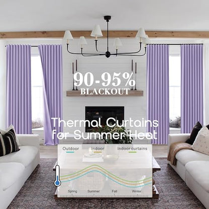 SHINELAND Lavender Blackout Boho Curtains 72 Inches Long for Bedroom Living Room,Back Tab Light Heat Blocking Thermal Insulated Room Darkening Black Out Curtains - color: Lavender, size: 52"W x 72"L (Pack of 2)
