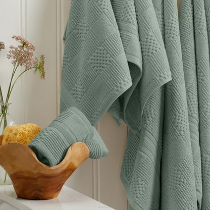 Springtree Home 100% Cotton Bathroom Towel Set | 6 Piece Set - Green Bath Towels | Geometric Textured Design | Absorbent & Quick-Dry | Oeko-TEX® Standard 100 Cotton | Myla Collection - Lily Pad Green - color: Lily Pad Green, size: 6 Piece Set