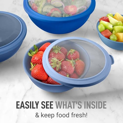 Zulay Kitchen 12 Piece Plastic Mixing Bowls with Lids Set - Leak-Proof Microwave & Freezer Safe Stackable Mixing Bowl Set for Preparing, Serving and Storing - Non-Slip Large Nesting Bowls (Blue Ombre) - color: Aqua Blue