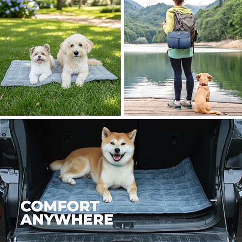 KindTail Nomad Nap Mat - Travel Dog Bed - Machine Washable, Water-Resistant Dog Mat for Pets up to 50 lbs - Lightweight, Portable Pet Bed with Carry Handle - Folds to 14 x 9 x 5 (1.5 lbs, Blue) - color: Blue