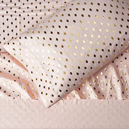Intelligent Design Microfiber Cozy Bed Sheet Set, Modern All Season Bedding & Pillowcases, Premium 14" Elastic Pocket Fits up to 16" Mattress, Twin XL Blush/Gold Metallic Dot 3 Piece - color: Blush/Gold Metallic Dot, size: Twin XL