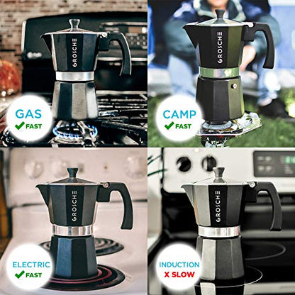 GROSCHE Milano Stovetop Espresso Maker Moka Pot 3 espresso Cup - 5 oz, Black - Cuban Coffee Maker Stove top coffee maker Moka Italian espresso greca coffee maker brewer percolator - color: Black, size: 3 espresso cups