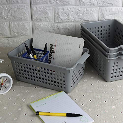 4 Packs Small Plastic Storage Baskets Set, Grey | Desktop Storage Basket Bin - size: shelf baskets