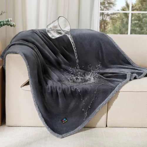 Luciphia Waterproof Pet Blanket, Liquid Pee Proof Dog Blanket for Sofa Bed Couch, Reversible Sherpa Fleece Furniture Protector Cover for Small Medium Large Dogs Cats, Dark Gray Large（65" x 57"） - color: Dark Gray-thicken, size: L (65" x57")