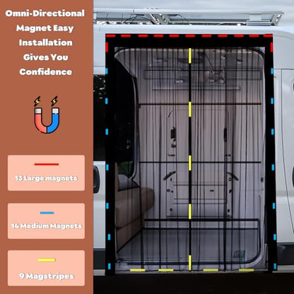 XCBYT Van Bug Screen | Magnetic Closure Window Screen for Camping | Van Life Essential | Fits Standard Roof Mercedes Sprinter, Mid/High Roof Ford Transit & RAM ProMaster Sliding Doors (71”H x 59”W) - size: Side Door-Middle (71" H × 59" W)