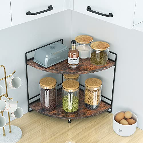 2-Tier Bathroom Counter Organizer, Wooden Corner Shelf for Vanity | Multi-use bathroom storage, holds perfume, makeup, spices or toiletries, fits bathroom, dresser, kitchen countertops