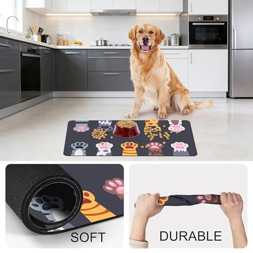 Cat Food Mat Pet Feeding Mat Paw 12" X 20" Non-Slip Super Absorbent, Dog Food Mat Pet Supplies for Floor (Dark Gray) - color: Dark Gray