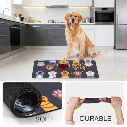Cat Food Mat Pet Feeding Mat Paw 12" X 20" Non-Slip Super Absorbent, Dog Food Mat Pet Supplies for Floor (Dark Gray) - color: Dark Gray