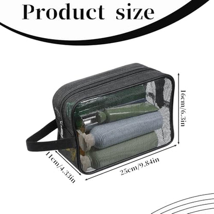 Mesh Shower Caddy Bag for Bathroom Gym Black Portable Toiletry Organizer Gym Shower Mesh Bag Quick Dry Tote Bags with Zipper for Hanging Women Men Dorm Camping Swimming Beach
