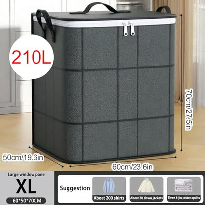 210 L Large Capacity Storage Bags, Waterproof & Dustproof Foldable Closet Organizers, Heavy Duty Moving Bags with Handles & Zippers for Clothes, Comforters, Blankets 1 PCS