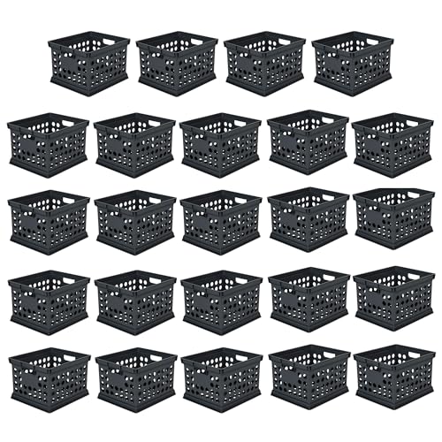 Sterilite Stackable Plastic Storage Crate Bin Organizer File Box with Handles for Home, Office, Dorm, Garage, or Utility Organization, Black, 24-Pack - color: Black, size: 24 Pack
