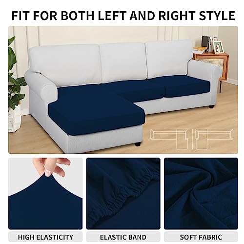 Easy-Going 100% Waterproof 3 Pieces Couch Cushion Covers for Sectional Sofa Left/Right L Shape Chaise Lounge Sofa Seat slipcover Anti-Slip Sofa Cover (2 Seater + 1 Chaise, Navy - color: Navy, size: 2 Seater + 1 Chaise