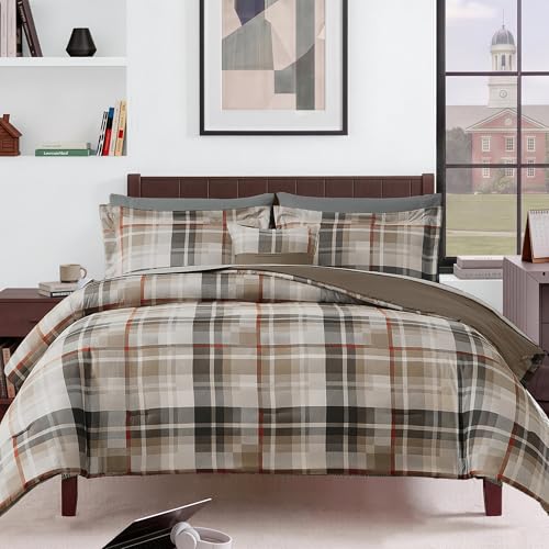 MaiRêve Comforter Set Full Size Khaki, Classic Farmhouse Bedding Set Bed in a Bag 7 Pieces, Lightweight All Season Comforter Set with Sheets, Pillowcases & Shams - color: Khaki, size: Full