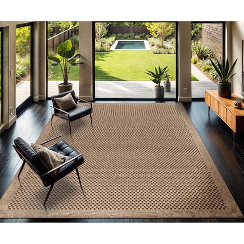 CAMILSON Easy Jute Rug 8x10, Indoor Outdoor Natural Color Fiber Area Rugs for Living Room Patio and Kitchen Rug, Sisal Boho Woven Design, Easy-Cleaning, Washable Outside Carpet Alfombras (8 x 10) - color: Checkered/Natural, size: 8' x 10' (Rectangular)
