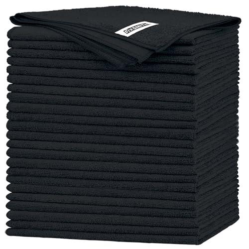 FIXSMITH Black Microfiber Cleaning Cloth -Pack of 24, Highly Absorbent Cleaning Rags, 16"X12" All Purpose Cleaning Towels for Housekeeping, Kitchen, Car, Lint Free and Reusable Microfiber Towels - color: Black, size: 24pk