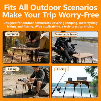 Foldable Camping Table, Portable Dual-Height Adjustable Aluminum Alloy Side Table (3.9"/15.7") with Storage Bag, Suitable for Outdoor Camping, Fishing, Picnics, BBQ, and Hiking (Khaki)