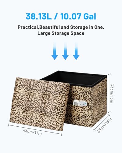 Bsketa Storage Ottoman Foot Rest Stool, Small Velvet Storage Ottomans Bench, Folding Footstool with Side Pockets, Foot Rest Under Desk for Living Room Bedroom, 17x13x13 in, Leopard Print - color: Leopard Print-with Side Pockets