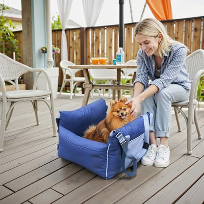 Amazon Basics Dog Car Seat, Pet Booster Car Seat for Small Medium Dogs, Outdoor Carrier Bed for Travel with Leash & Washable Cover - color: Blue