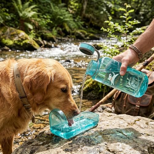 OllyDog OllyBottle Tritan Water Bottle with Detachable Dog Bowl | BPA Free Leakproof | 34oz | Share Water with Your Dog | Hiking Travel Camping (1L, Aqua Blue) - color: Aqua Blue, size: 1L