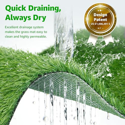 Dog Grass Pad with Tray Large 41''x26'', Portable Dog Litter Box with Artificial Grass Turf Mat & Washable Pee Pad for Puppy Training, Pet Loo Perfect for Indoor/Outdoor Patio Balcony Use - size: 41"x26"（3 Layer Potty System)
