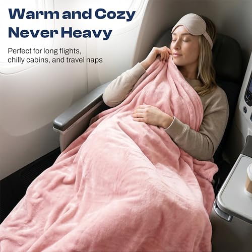 EverSnug Travel Blanket and Pillow - Premium Soft 2 in 1 Airplane Blanket with Soft Bag Pillowcase, Hand Luggage Sleeve and Backpack Clip (Light Pink) - color: Light Pink