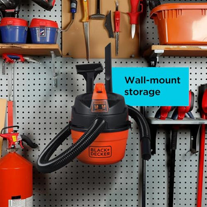 BLACK+DECKER Shop Vacuum Wet and Dry, Small Shop Vac with Accessories, 1 Gallon 1.5 Peak HP, Wall Mount Mini Vacuum for Garage, Home and Pet, 60CFM (BDXV18101P-1H) - size: 1 Gallon