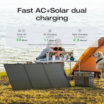 EF ECOFLOW Solar Generator Delta 2 Max 2048Wh with 2x160W Solar Panel, 2400W Portable Power Station LFP Battery, Up to 3400W AC Output, AC + Solar Fast Dual Charging 0-100% in 1 Hr for Camping RV - style: DELTA 2 Max+2*160W Solar Panel