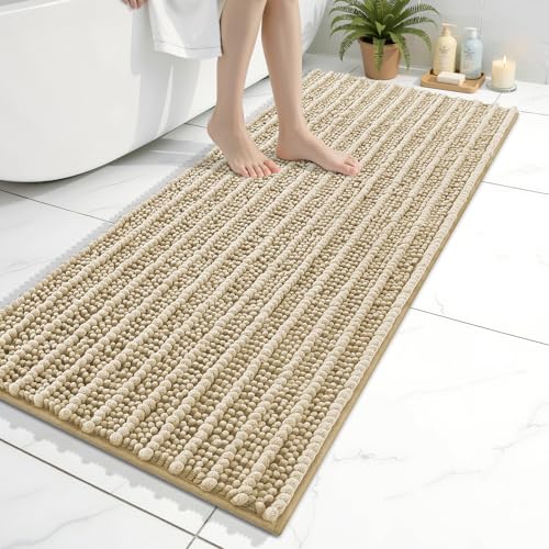 Arotive Luxury Bathroom Rugs 47x20, Extra Soft Thick Absorbent Shaggy Chenille Bath Rugs, Non-Slip Machine Wash Dry, Bath Mats for Bathroom Floor, Tub and Shower, Home Decor Accessories, Beige - color: Beige, size: 47" X 20"