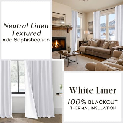 Greyish White Blackout Curtains 72 Inch Long for Living Room,Linen Back Tab Pleated Room Darkening Insulated Black Out Curtains 72 Inch Length 2 Panels Set - color: Greyish White, size: 52"W x 72"L (Pack of 2)