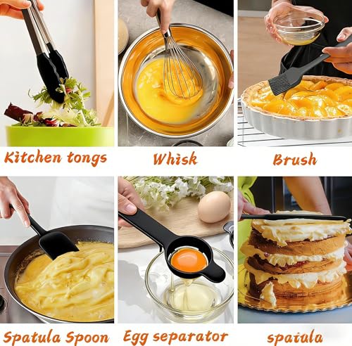 Thickened Heavy-Duty 26pcs Stainless Steel Bowl, Mixing Bowl Set with Lid, Grater Attachment, Non-Slip Bottom and Kitchen Gadget Set, Sizes 7, 4, 2.5, 2.0, 1.5, 1QT, Ideal for Mixing and Serving - color: Carbon Black