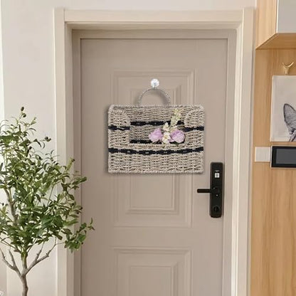 Handmade Seagrass Woven Hanging Basket with Black Cotton Rope - 11.81 x 4.33 x 7.87 Inches - Ideal for Wall Decor & Storage (Rectangular opening) - style: Rectangular opening