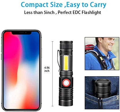Hoxida Rechargeable Flashlight(Battery Included), Magnetic LED Flashlight with COB sidelight, 1200 Lumen Super Bright LED, Waterproof, Zoomable, 4 Modes Best Flashlight for Camping, Emergency - color: 1pack Magnetic flashlight