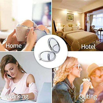Pocket Mirror, 2 x 1x Magnification Compact Travel Makeup Mirror, Perfect for Purse, Pocket and Travel (Silver) - color: Silver
