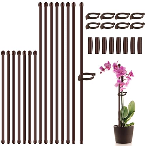 Plant Stakes 17inch &11inch SupKing 16Pcs Adjustable Flower Support Poles Orchid Sticks with Clips for Indoor Outdoor Garden Potted Tomato Rose Amaryllis Vegetables Comes with 20 Ties (Brown) - color: Brown, size: Thick