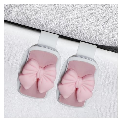 2PCS Cute Bow Glasses Holders for Car Sun Visor, Automotive Leather Sunglasses & Ticket Card Organizing Clip, Universal Vehicle Interior Eyeglasses Mount for Cars, Trucks, SUVs (Pink) - color: Pink