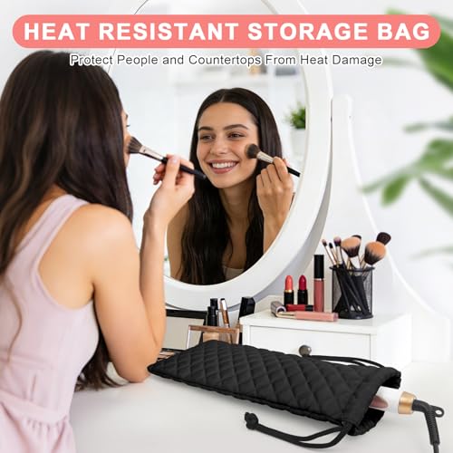 Professional Hot Hair Tools Organizer Cover Bag Heat Resistant Travel Drawstring Storage Case Pouch for Curling Iron, Flat Iron, Hair Straightener and Styling Tool(14.2" x 5.9") - color: Black