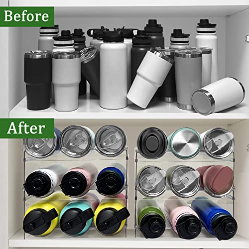 Spaclear 6 Pack Water Bottle Organizer, Stackable Kitchen Home Pantry Organization and Storage Shelf, Plastic Water Bottle Holder for Kitchen Cabinet Storage, Wine Tumbler Travel Mug Cup Organizer - size: 18 Bottles