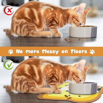 Yellow Cat Food & Water Mats - Absorbent Pet Feeding Placemats, 17.7 * 12 inch - color: Egg, size: Small