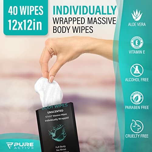 Shower Body Wipes 12"x12", 40 Individually Wrapped Personal Hygiene Body Wipes for Women and Men, Keep Clean After Gym Travel Camping Outdoors Sports, Unscented - style: 40 Wipes 12x12 inch