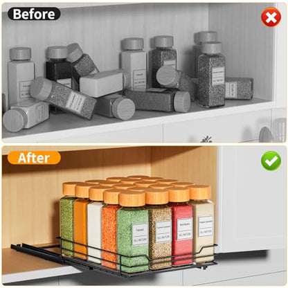 RCHYFEED Pull Out Spice Rack Organizer for Cabinet,Slide out Spice Organizer for Inside Cabinets,Heavy Duty Spice Organization for Kitchen and Pantry,Seasoning,Sauces(1-Tier,8.5" Wx10.5 Dx2.5 H) - size: 1 Tier-8.5''Wx10.5''Dx2.5''H