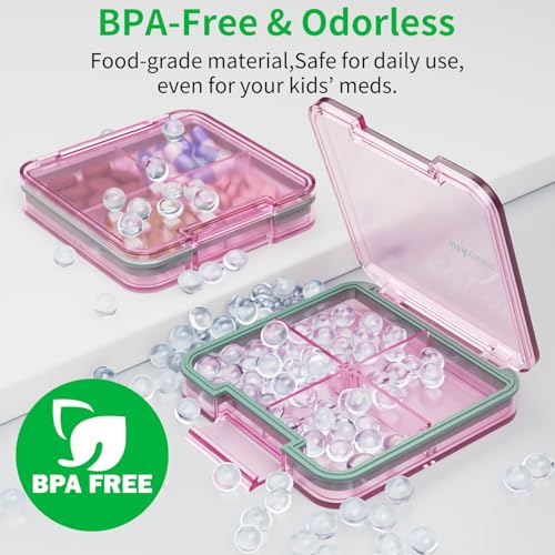 Small Pill Box, Travel Pill Organizer, Small Pill Case, Pill Container for Purse 4 Compartments, Daily Compact Travel Medicine Holder for Vitamins Medication (Pink) - color: Pink