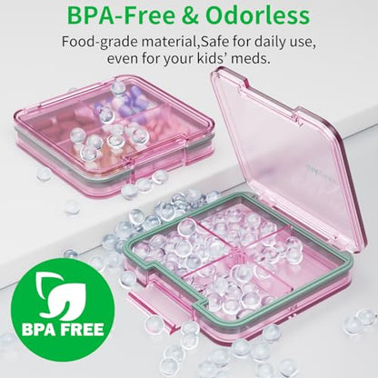 Small Pill Box, Travel Pill Organizer, Small Pill Case, Pill Container for Purse 4 Compartments, Daily Compact Travel Medicine Holder for Vitamins Medication (Pink) - color: Pink