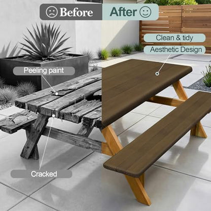 Play Tailor Picnic Table Cover with Bench Covers Camping Essentials Waterproof Windproof Camping Tablecloth with Drawstring Bag, Fitted Rectangle Tables and Seats, 72in, Dark Brown - color: Dark Brown, size: 72in