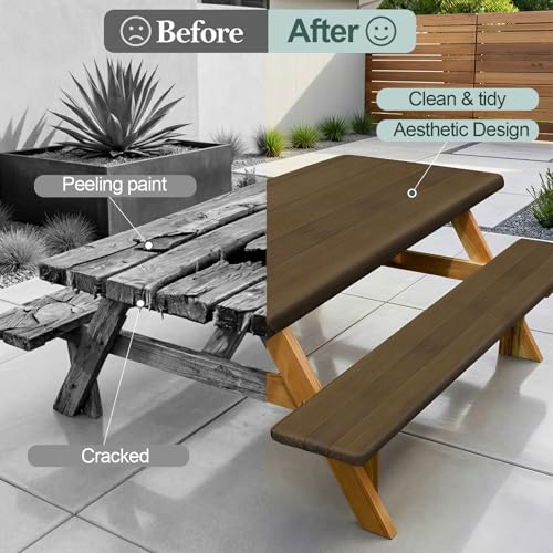 Picnic Table Cover with Bench Covers Camping Essentials Waterproof Windproof Camping Tablecloth with Drawstring Bag, Fitted Rectangle Tables and Seats, 96in, Dark Brown - color: Dark Brown, size: 96in