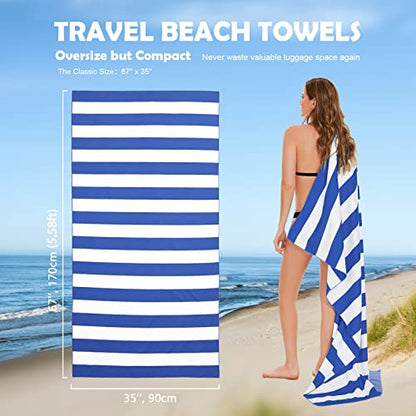 Your Choice Microfiber Beach Towel, Sand-Free Quick Dry Travel Towel, Oversized Compact Lightweight Recycled Towel for Pool Camping(67"x35"/60"x30") - color: Y-blue Stripes, size: Extra Large(67x35")