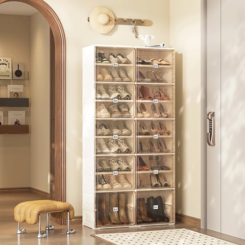 ANTBOX Portable Shoe Rack Organizer for Closet Entryway, Stackable Sneaker Storage Shoe Cabinet with Magnetic Clear Door, Large Plastic Storage containers Bins with Lids 9 Tiers 36 Pairs - size: 9 Tiers 36 Pairs